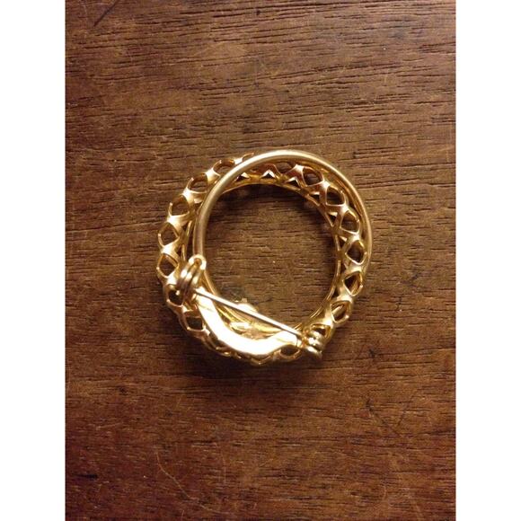 5/$25 Blue Rhinestone and Gold Double Circle Pin/Brooch - Picture 2 of 3